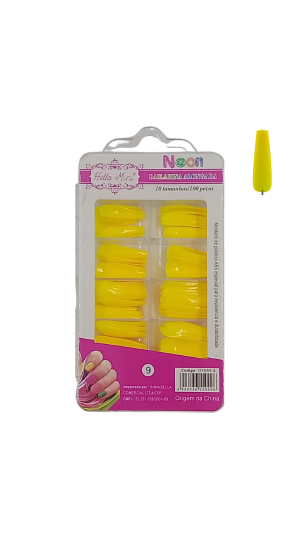 HELLO MINI UNHA POSTIÇA BAILARINA ALONGADA C/100 NEON COR AMARELO