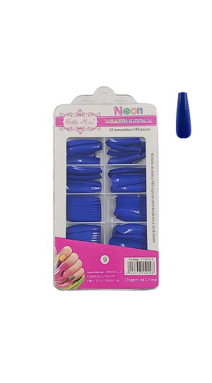 HELLO MINI UNHA POSTIÇA BAILARINA ALONGADA C/100 NEON COR AZUL ESCURO