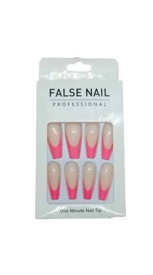 FALSE NAIL UNHA POSTIÇA C/12 NUDE COM ROSA NEON