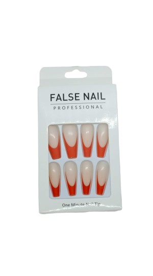 FALSE NAIL UNHA POSTIÇA C/12 NUDE COM VERMELHO