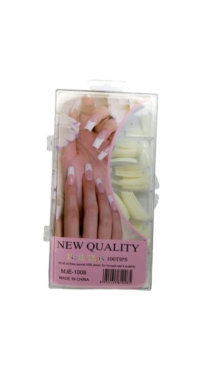 NEW QUALITY UNHA TIPS BAILARINA PONTA MAIS ABERTA LEITOSA C/100